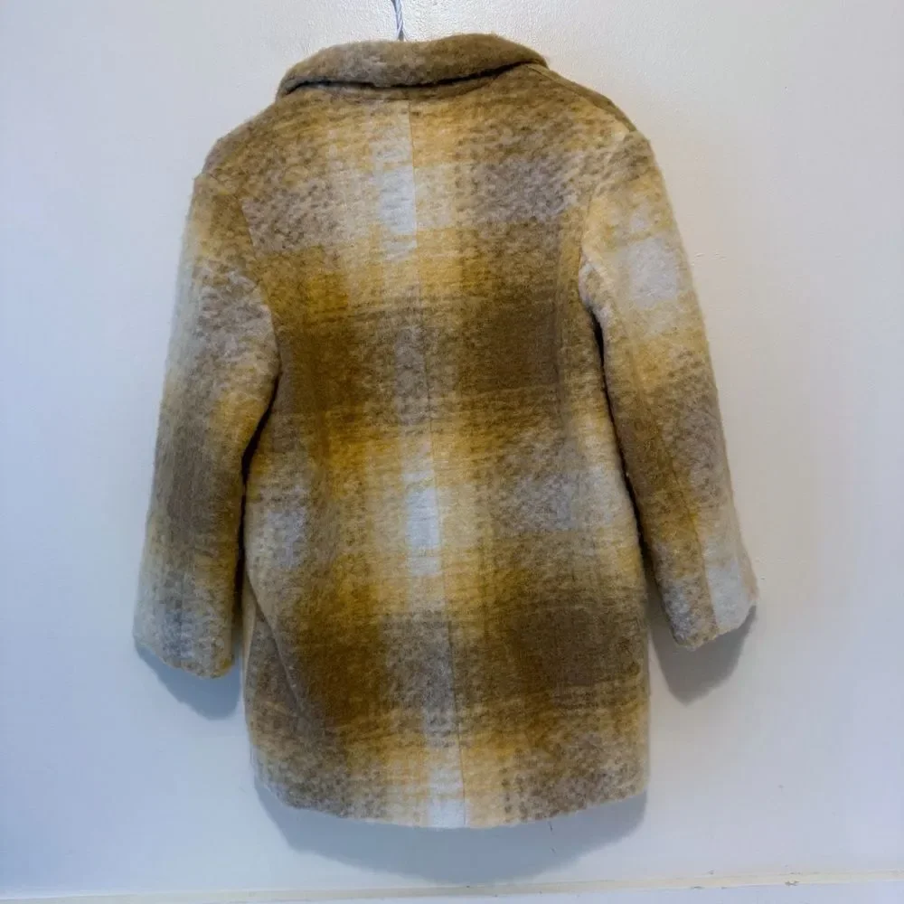 Zara Youth Girls  11-12  Wool Blend Plaid Coat Lapel Collar Peacoat Jacket